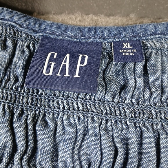 GAP Denim Maxi Dress Womens XL Blue Smocked Ruffle Tiered Sleeveless - Picture 3 of 6